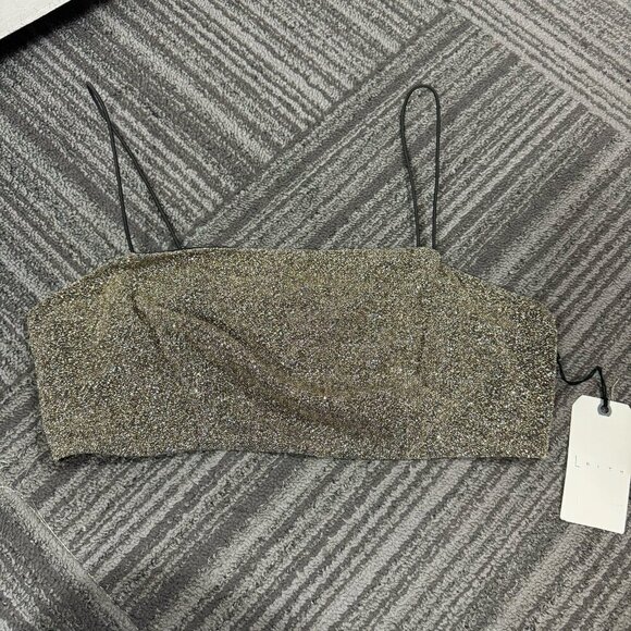 Leith metallic silver sparkle crop top bralette. - Picture 1 of 9